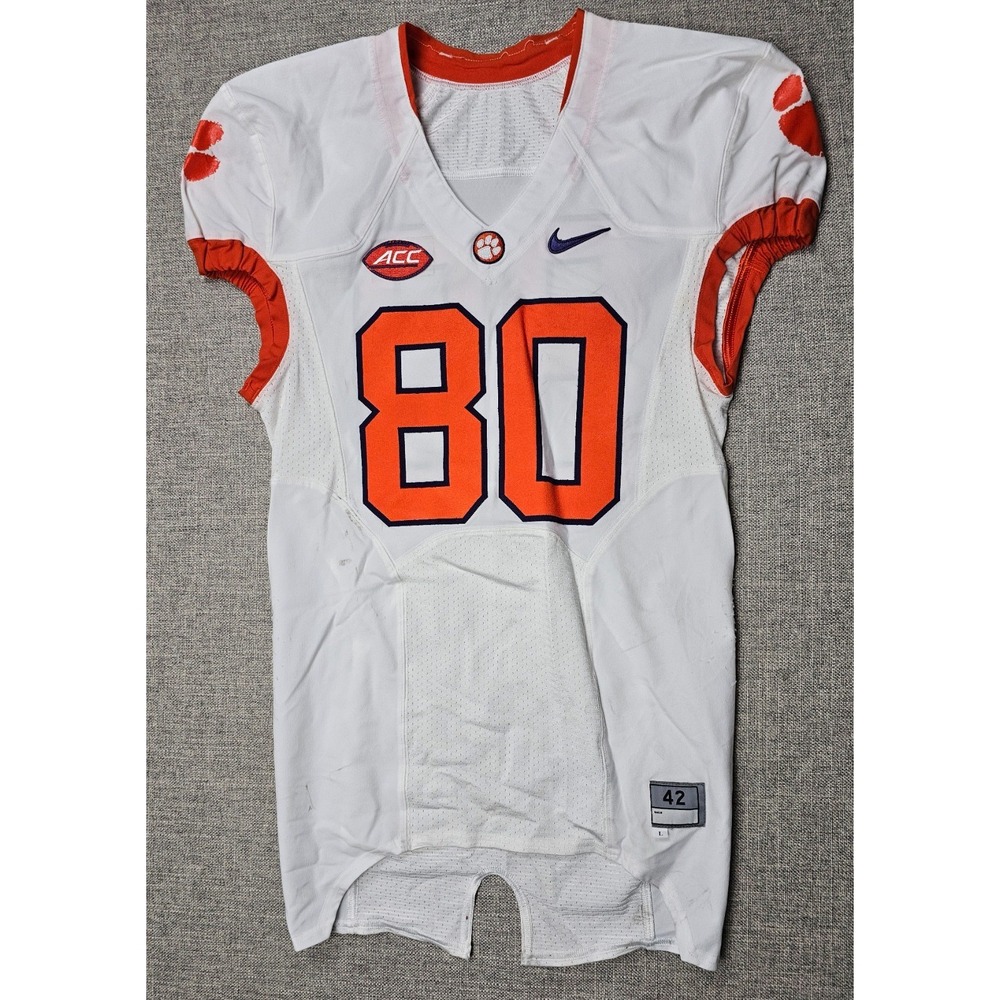 Clemson Tigers Football Jersey Mens 42 L White Game Worn Team Issued Nike #80